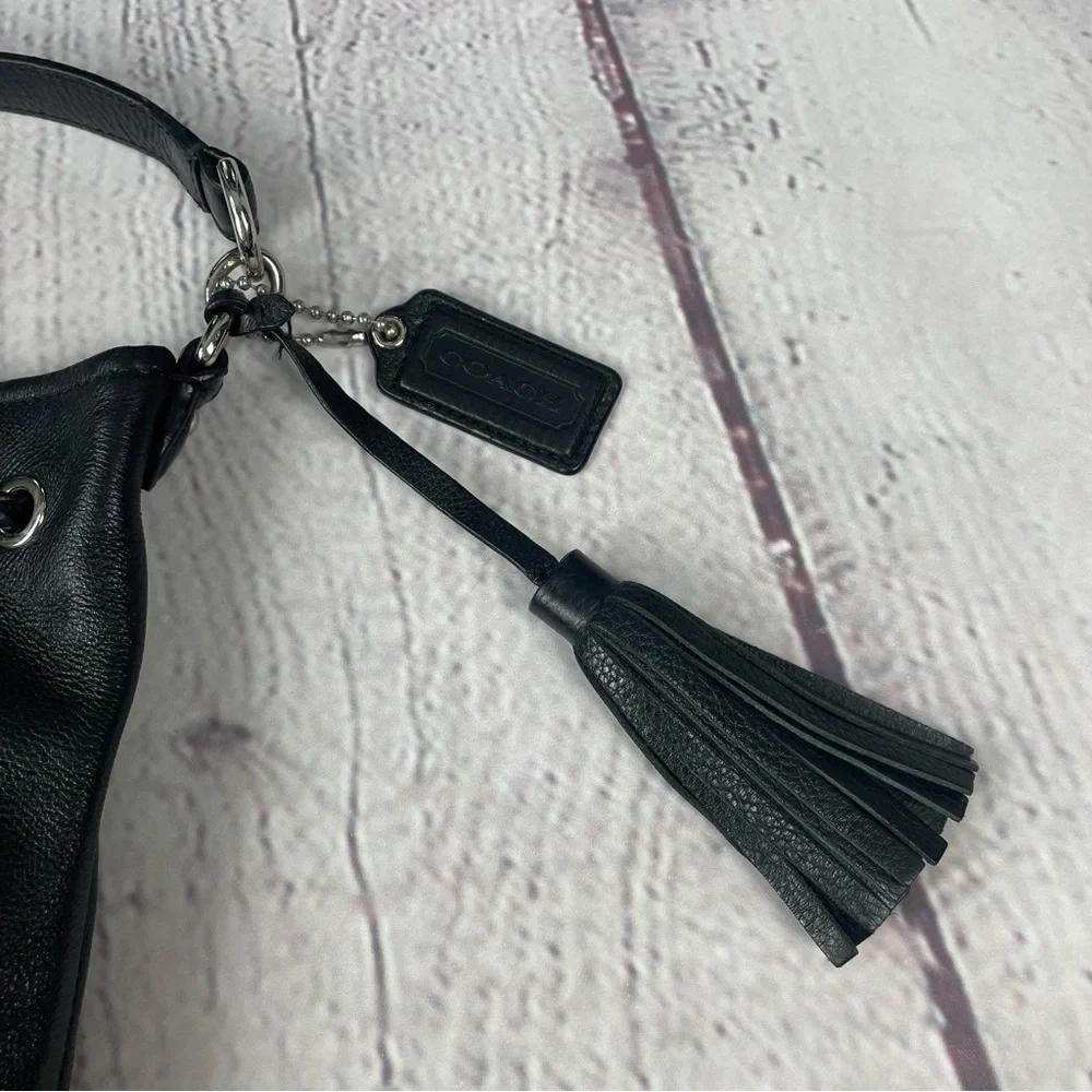 Coach Avery Pebbled Leather Hobo Bag Bucket Drawstring Black Teal Silver - Picture 14 of 16